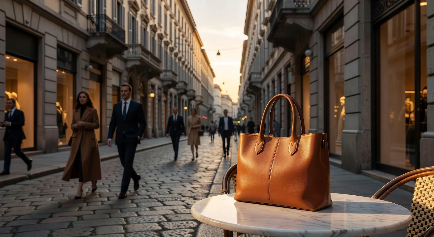 Milan street lifestyle with ResonantOceanFlow leather
